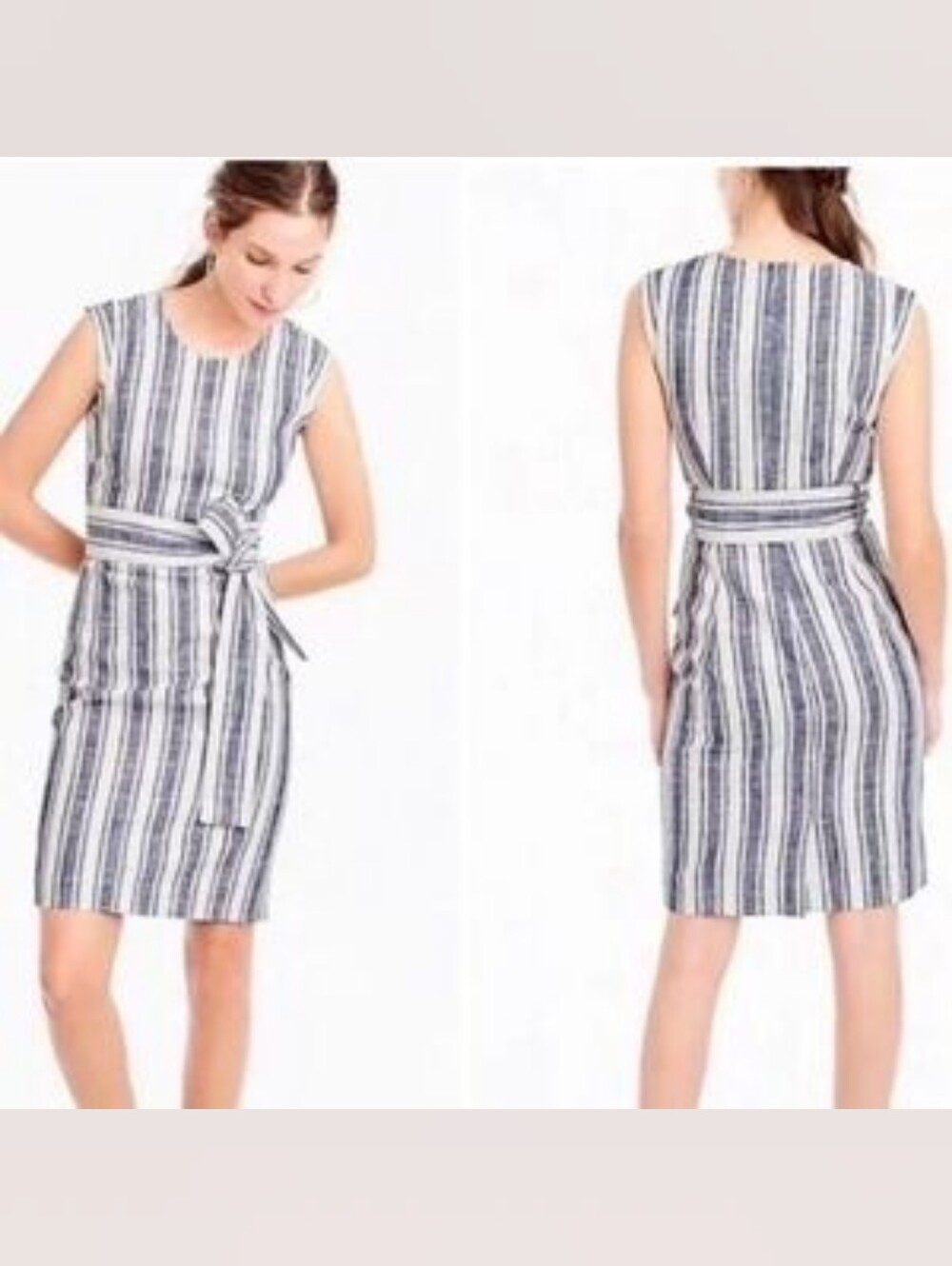 J. Crew Navy & White Striped Linen Tie-Waist Mini Dress Size 4p